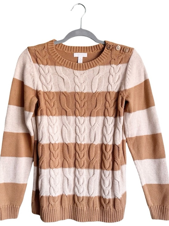 Charter Club Sweaters - Charter Club Macy’s Fall Cream Tan Preppy Striped Cable Knit Sweater Women's Med